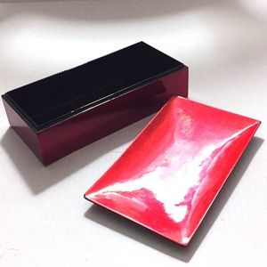 BOX AND TRAY SET Iridescent red lacquered 11” box & 9.75” tray festive holiday